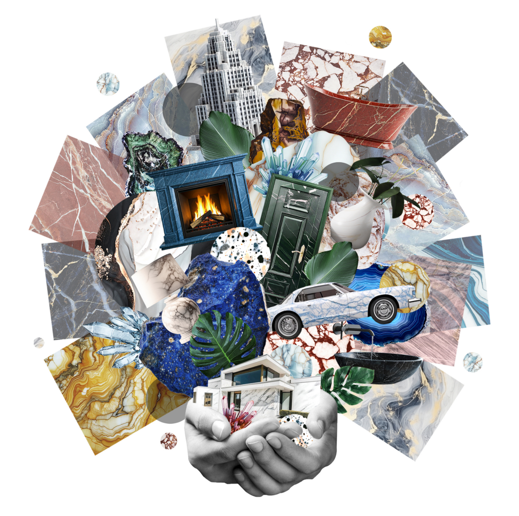 Stone and quartz materials collage
