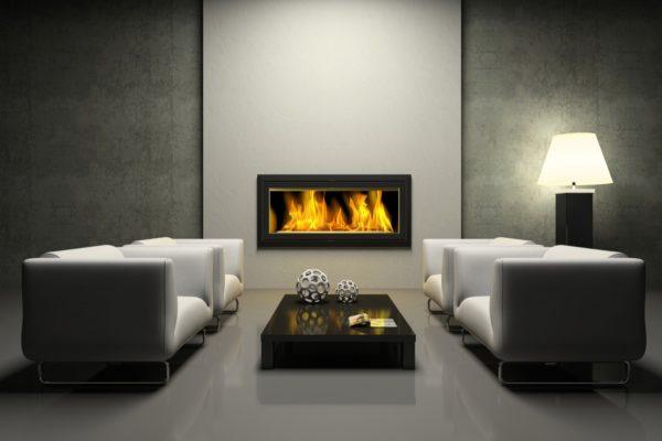 Modern interior with fireplace