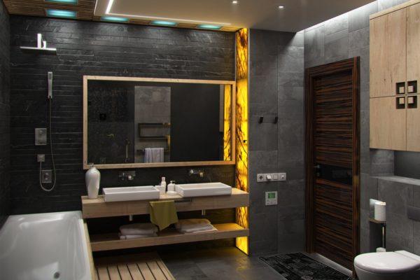 Bathroom minimalist interior design, render 3D